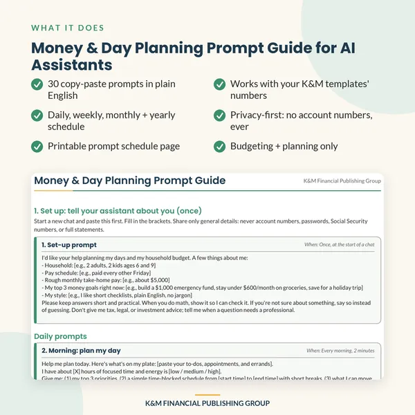 Money & Day Planning Prompt Guide for AI Assistants: features (mockup)