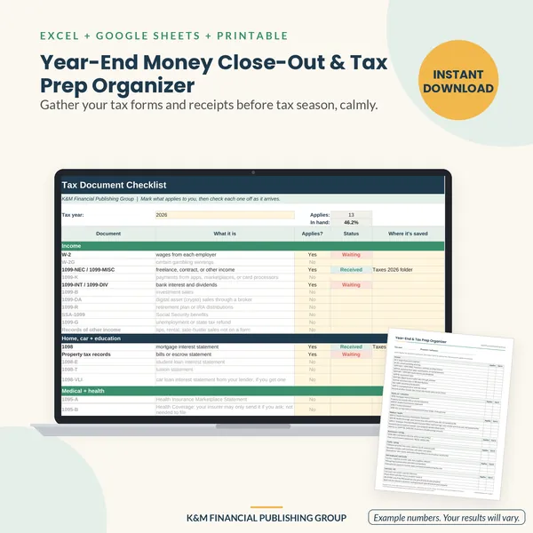 Year-End Money Close-Out & Tax Prep Organizer: preview (mockup)